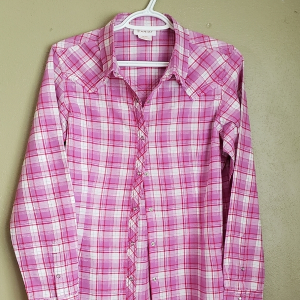 Ariat Fray pink plaid long sleeve shirt